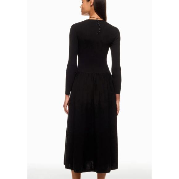 Thakoon Black Ribbed Knit Drop Waist Midi Dress SMALL Modest Designer Work $348 - Picture 4 of 10